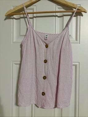 bp. Pink & White Striped Button-Front Tank Top